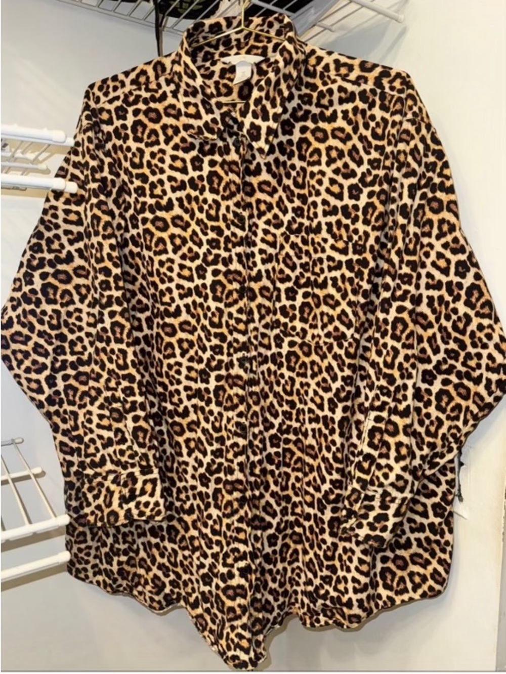 H&M Leopard Print Button Down Blouse Brown, Black & Cream - Extra Buttons